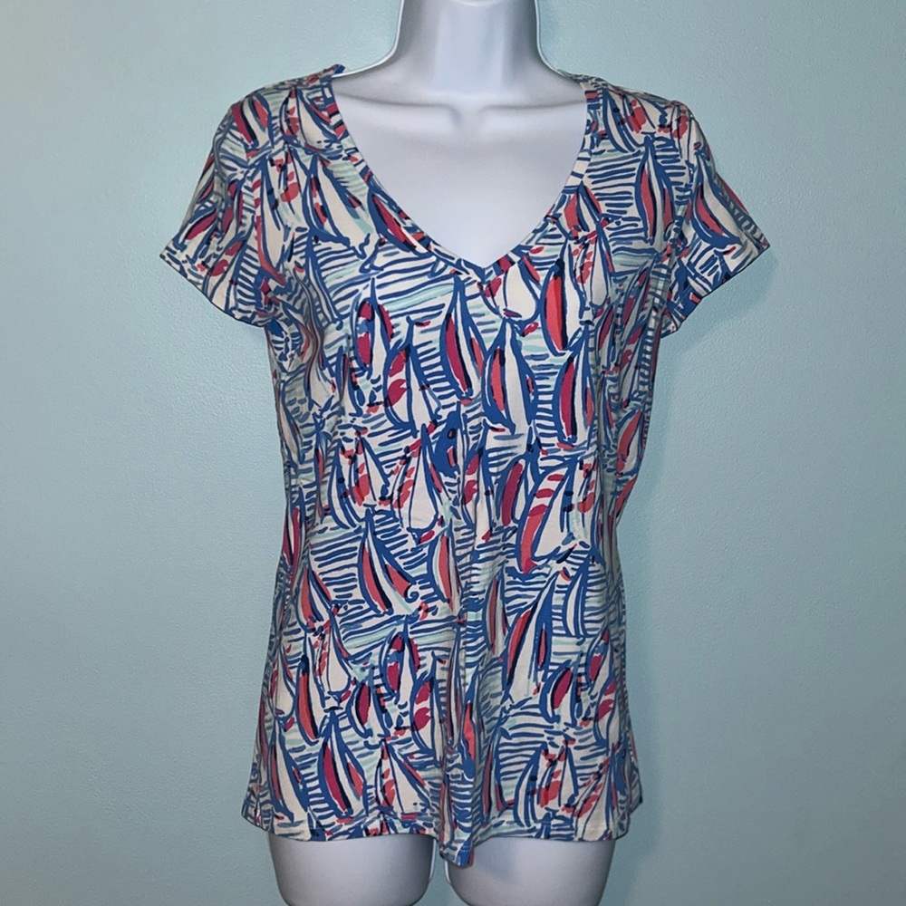 Lilly Pulitzer Preppy Short-Sleeved Tee, Red Right Return (boat) print